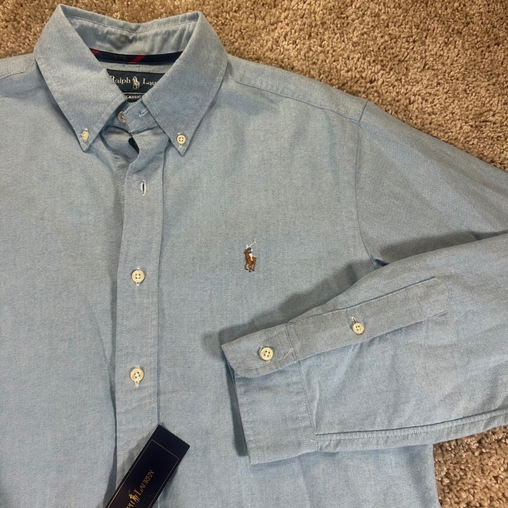 Ralph Lauren Button Down Shirt Men M Blue NWT Classic Fit Oxford Chambray Preppy